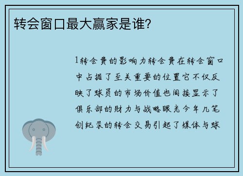 转会窗口最大赢家是谁？